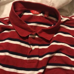 Mens XL IZOD Polo Red White Navy striped